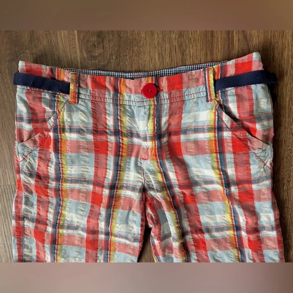 TAIKONHU Seersucker Plaid Patchwork Bermuda Shorts Preppy Coastal Y2K Style | S - Picture 7 of 15